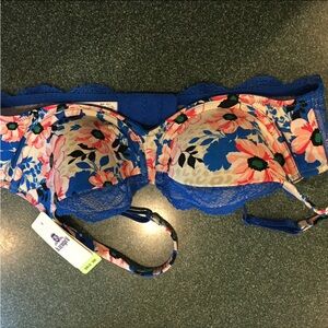 B.Tempt’d Floral Lace Bra - Blue and Pink